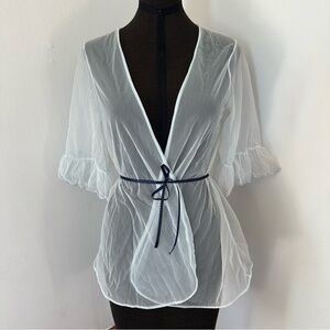 Vtg delicates sheer lingerie baby doll cover-up baby blue ruffle sleeve Sz M NWT